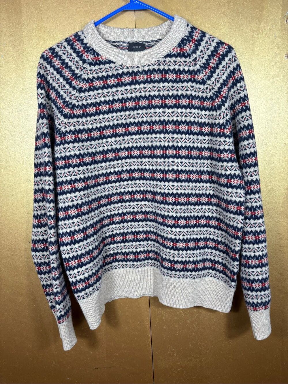 J.Crew Mens fair isle Nordic print lambswool sweater size L